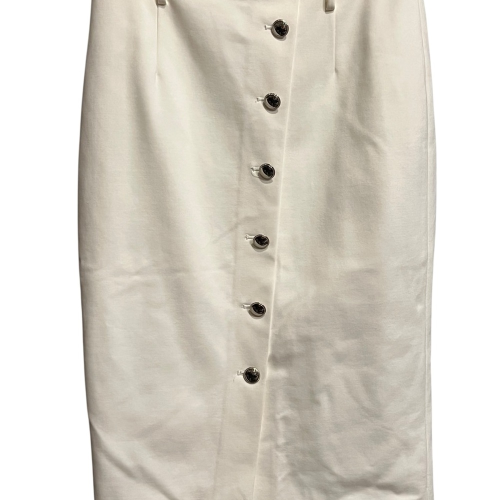 White House Black Market white Ivory Button-Front Skirt - Picture 3 of 16